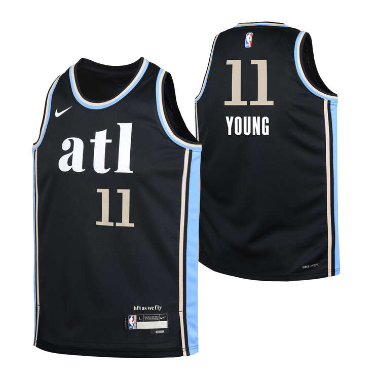 Nike Atlanta Hawks Trae Young 2023/24 City Edition Kids Basketball Jersey, Black, rebel_hi-res
