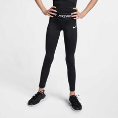 Nike Pro Girls Training Tights, Black / White, rebel_hi-res