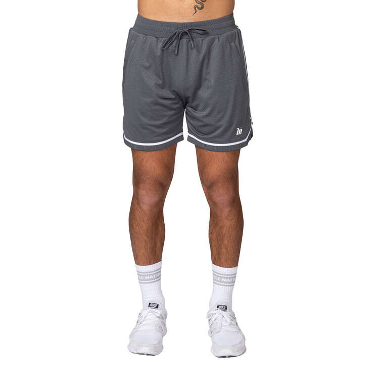 Muscle Nation Mens 5 Inch Basketball Shorts Grey S, Grey, rebel_hi-res