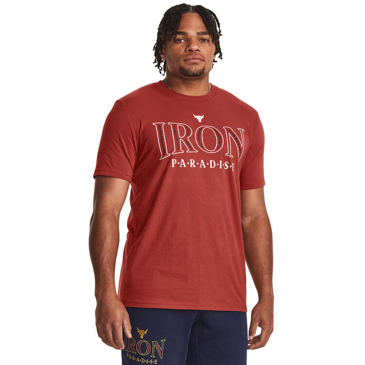 Under Armour Project Rock Mens Iron Paradise Tee, Red, rebel_hi-res