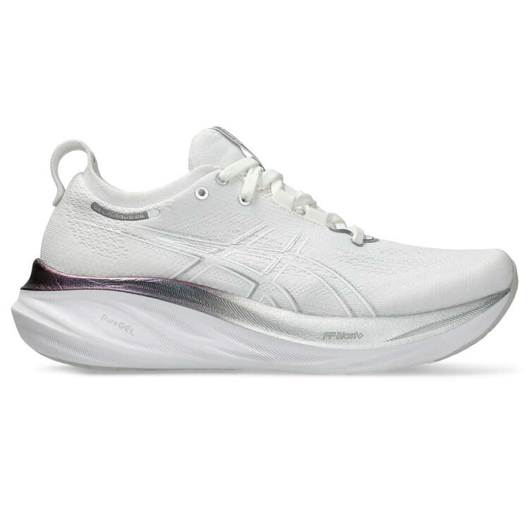 Asics GEL Nimbus 26 Platinum Womens Running Shoes, White/Silver, rebel_hi-res