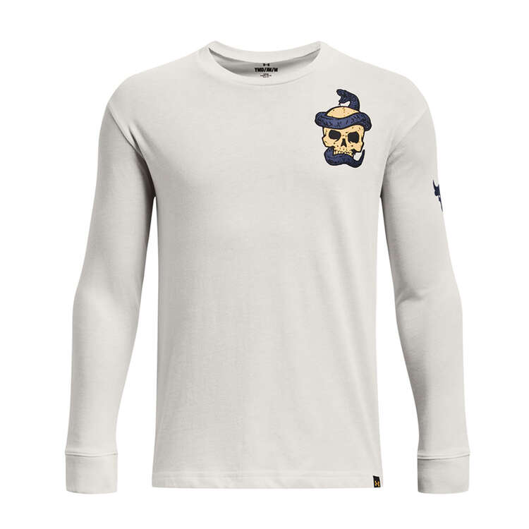 Under Armour Boys Project Rock Long Sleeve Tee White XS, White, rebel_hi-res