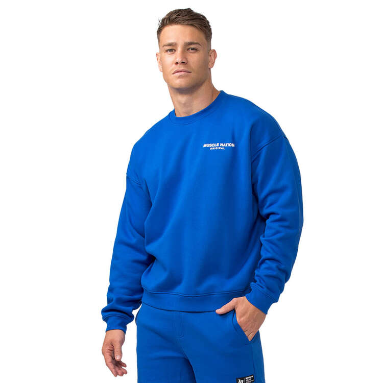 Muscle Nation Mens Worldwide Crew Pullover, Blue, rebel_hi-res