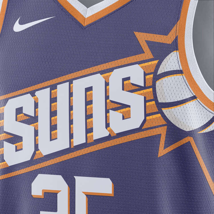 Phoenix Suns Kevin Durant Mens Icon Edition 2023/24 Basketball Jersey, Purple, rebel_hi-res