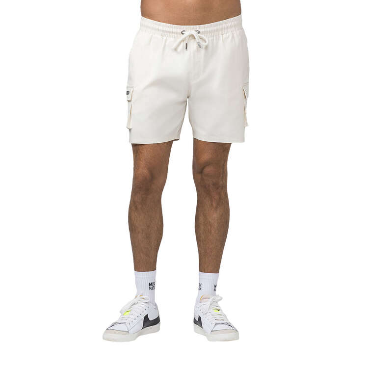 Muscle Nation Mens Daily Cargo Shorts Offwhite S, Offwhite, rebel_hi-res