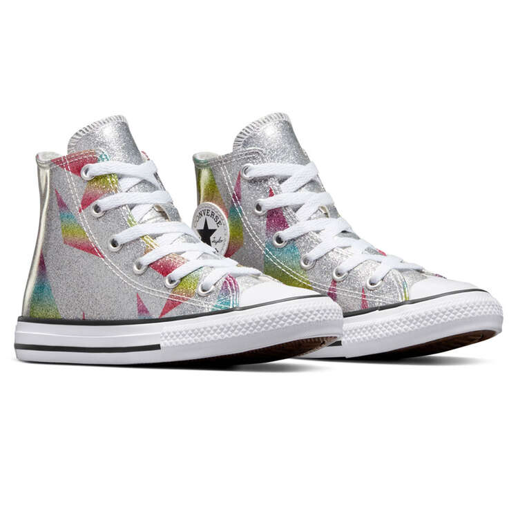 Converse Chuck Taylor All Star High Prism Glitter Kids Casual Shoes, Silver, rebel_hi-res