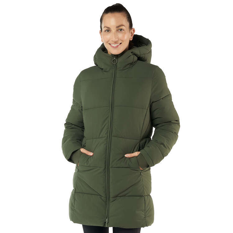 Ell/Voo Womens Leila Long Puffer Jacket, Green, rebel_hi-res