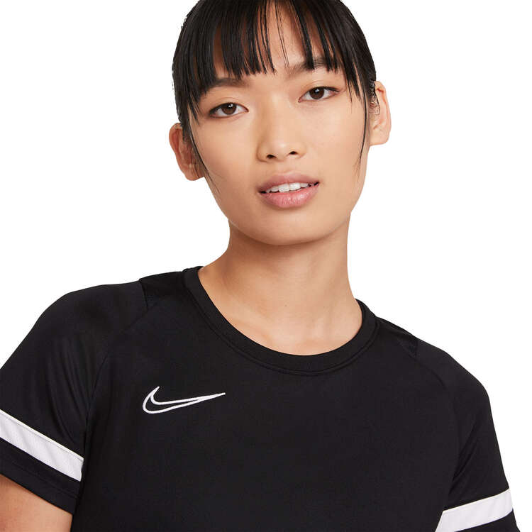 Nike Womens Dri-FIT Academy 21 Football Tee, Black, rebel_hi-res