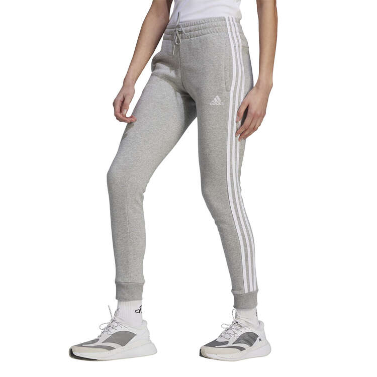 adidas Womens Essentials 3-Stripes Fleece Track Pants, Grey, rebel_hi-res