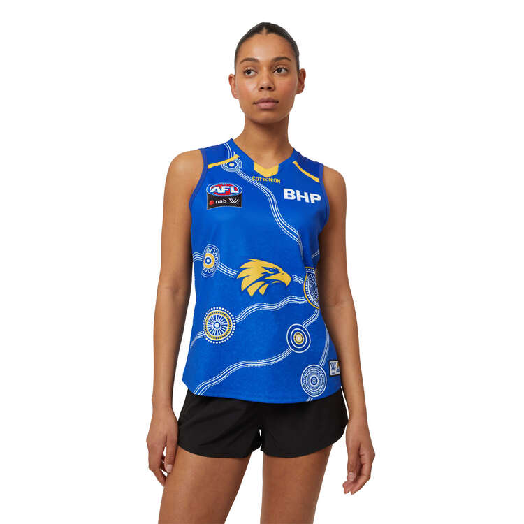 West Coast Eagles 2022 Womens AFLW Indigenous Guernsey Blue/Yellow M, Blue/Yellow, rebel_hi-res