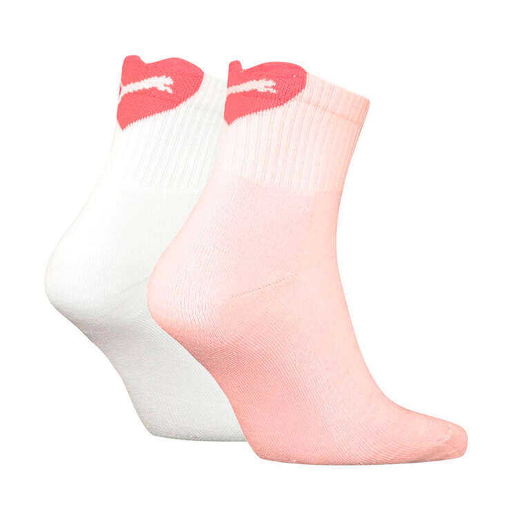 Puma Womens Heart Logo Socks 2 Pack Pink 5-7.5, Pink, rebel_hi-res