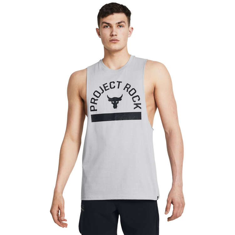 Under Armour Mens Project Rock Payoff Graphic Tank Grey XS, Grey, rebel_hi-res
