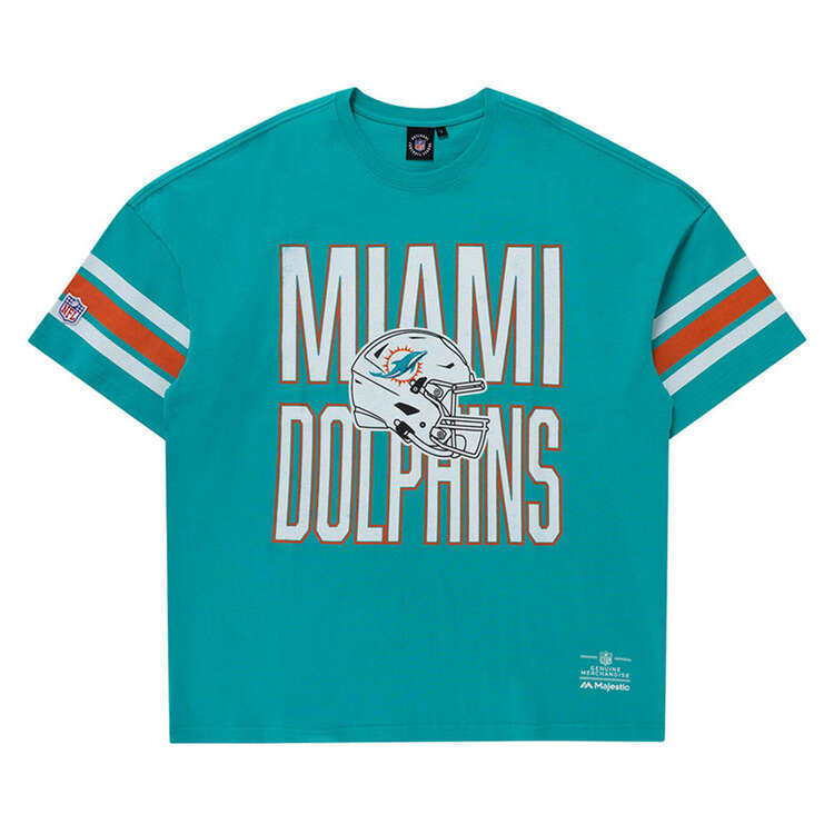 Majestic Miami Dolphins Vintage Stripe Tee Green S, Green, rebel_hi-res