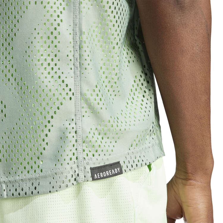 adidas Mens Tennis Pro Layering Tee Green/Print L, Green/Print, rebel_hi-res