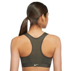 Nike Womens Dri-FIT Swoosh Zip Front Sports Bra, Khaki, rebel_hi-res