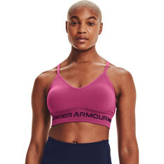 Under Armour Womens Seamless Low Long Sports Bra Pink XS, Pink, rebel_hi-res
