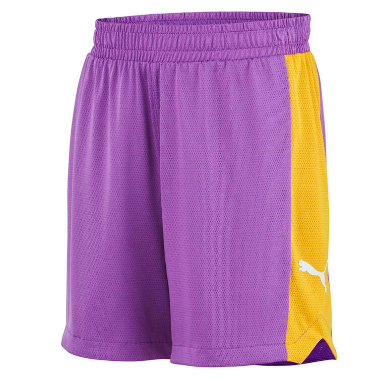 Puma Kids Shot Blocker Basketball Shorts, Purple/Yellow, rebel_hi-res