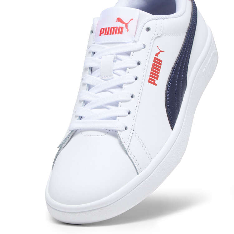 Puma Smash 3.0 GS Kids Casual Shoes, White/Navy, rebel_hi-res