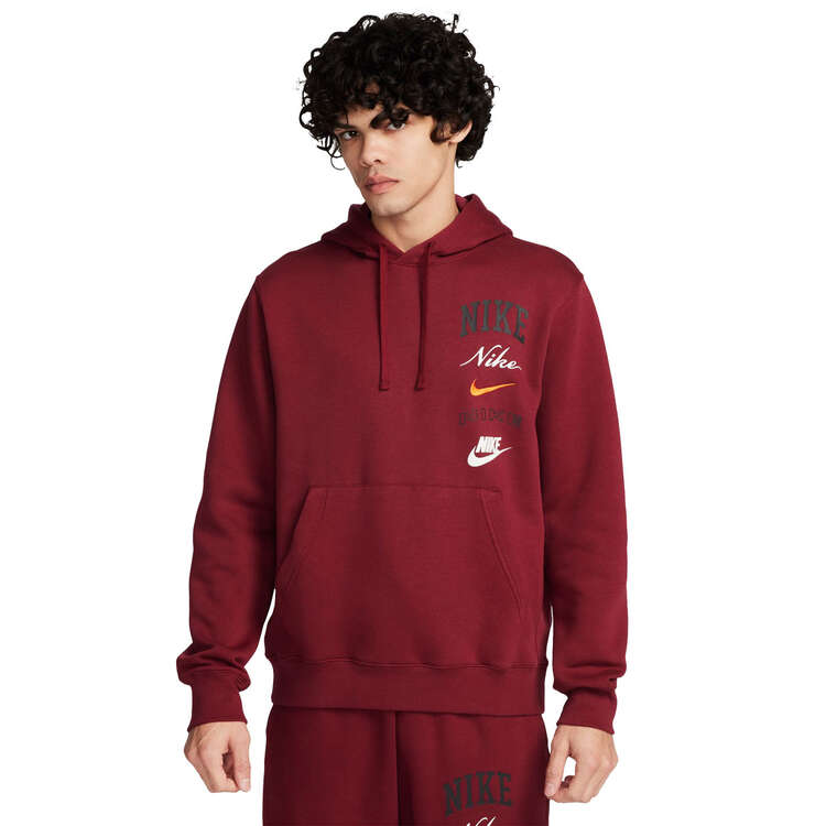 Nike Mens Sportswear Club Fleece Stacked Graphic Hoodie Maroon XS, Maroon, rebel_hi-res