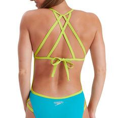 Speedo Womens Solid Freestyler One Piece, Blue/Lime, rebel_hi-res