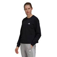 adidas Womens Essentials Small Logo Fleece Cropped Sweatshirt, Black, rebel_hi-res
