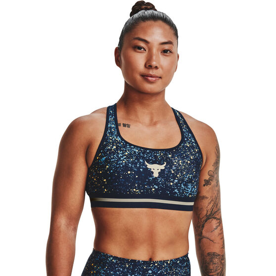 Under Armour Womens Project Rock Printed Sports Bra, Black, rebel_hi-res