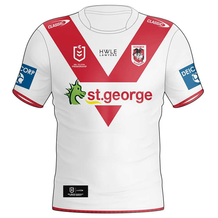 St. George Illawarra Dragons 2024 Kids Home Jersey, White, rebel_hi-res