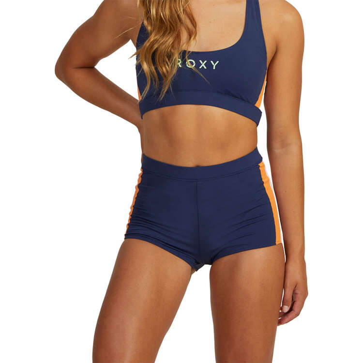 Roxy Womens Lakana Active Shorty Swim Bottom, Grey/Orange, rebel_hi-res