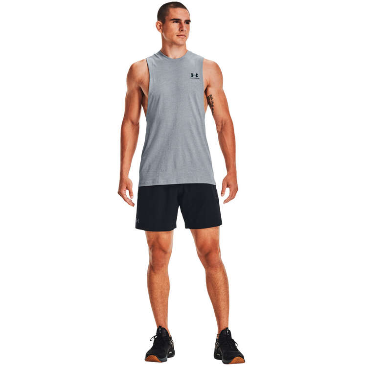 Under Armour Mens Sportstyle Left Chest Cut-Off Tank, Grey, rebel_hi-res