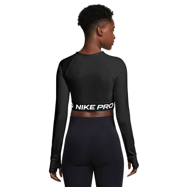 Nike Pro Womens 365 Cropped Long Sleeve Top Black XS, Black, rebel_hi-res