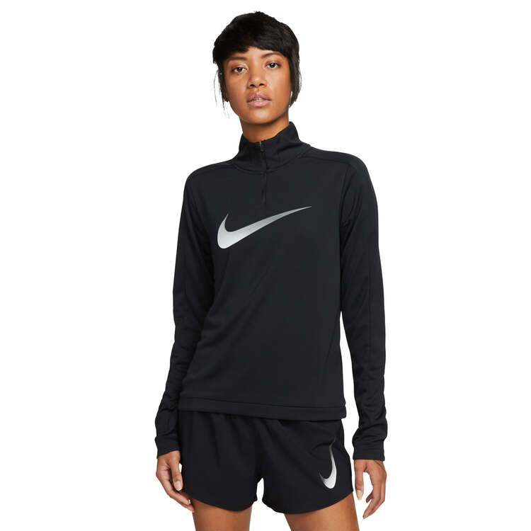 Nike Womens Dri-FIT Swoosh 1/4 Zip Running Top Black M, Black, rebel_hi-res