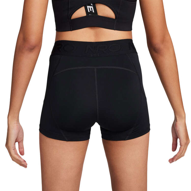 Nike Pro Womens Dri-FIT Mid-Rise 3 Inch Shorts Black XS, Black, rebel_hi-res