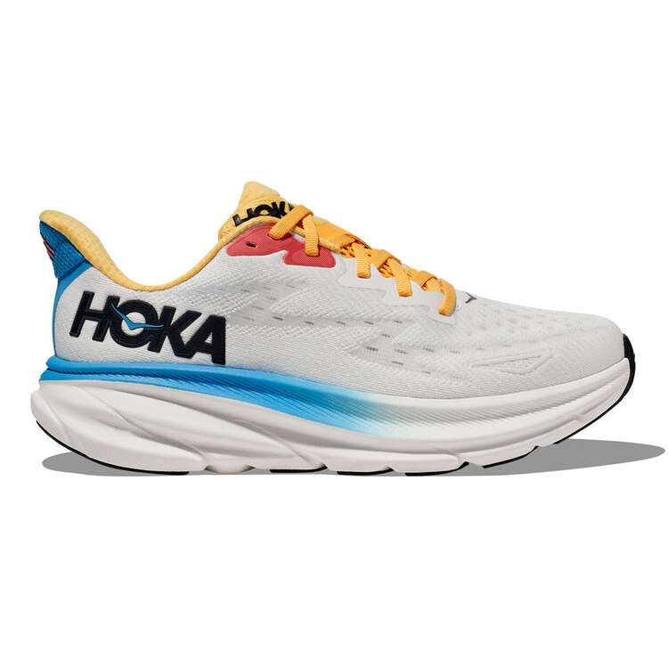 HOKA Clifton 9 Womens Running Shoes, White/Blue, rebel_hi-res