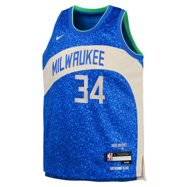 Nike Youth Milwaukee Bucks Giannis Antetokounmpo 2023/24 City Basketball Jersey Blue S, Blue, rebel_hi-res