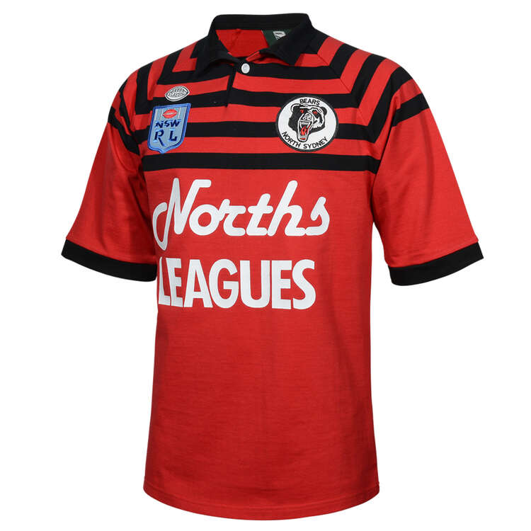 North Sydney Bears Mens 1991 Retro Rugby League Jersey Red 3XL, Red, rebel_hi-res
