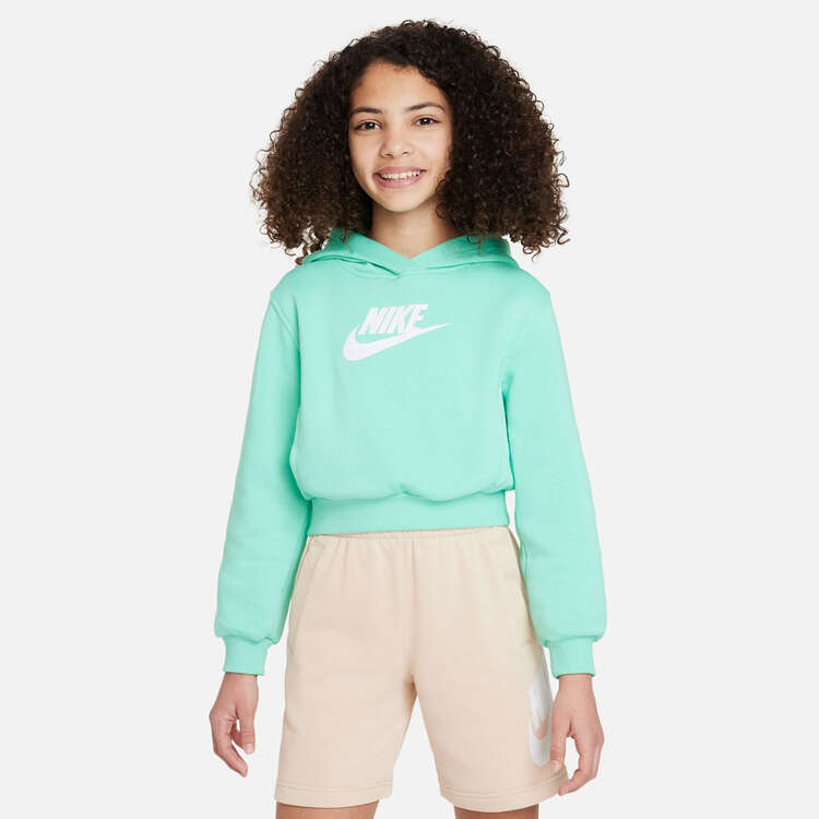 Nike Girls Sportswear Club Fleece Crop Hoodie, Green, rebel_hi-res