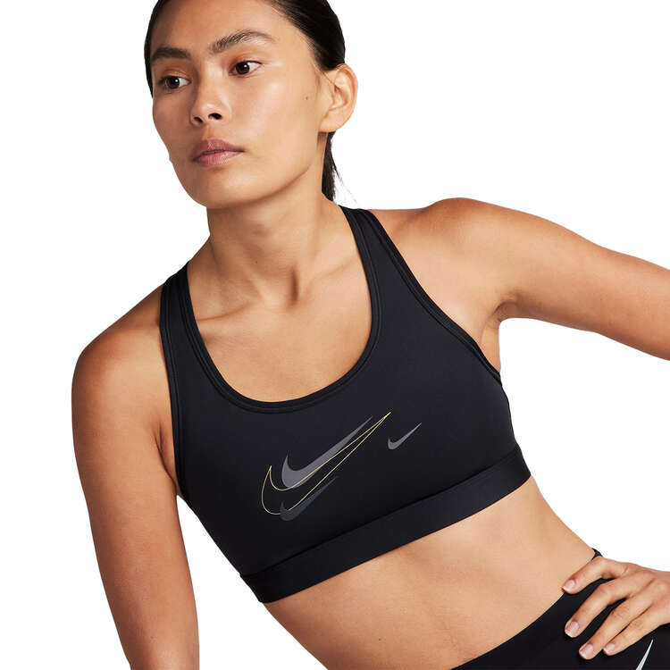 Nike Womens Dri-FIT Swoosh Medium Support Padded Sports Bra, Black, rebel_hi-res