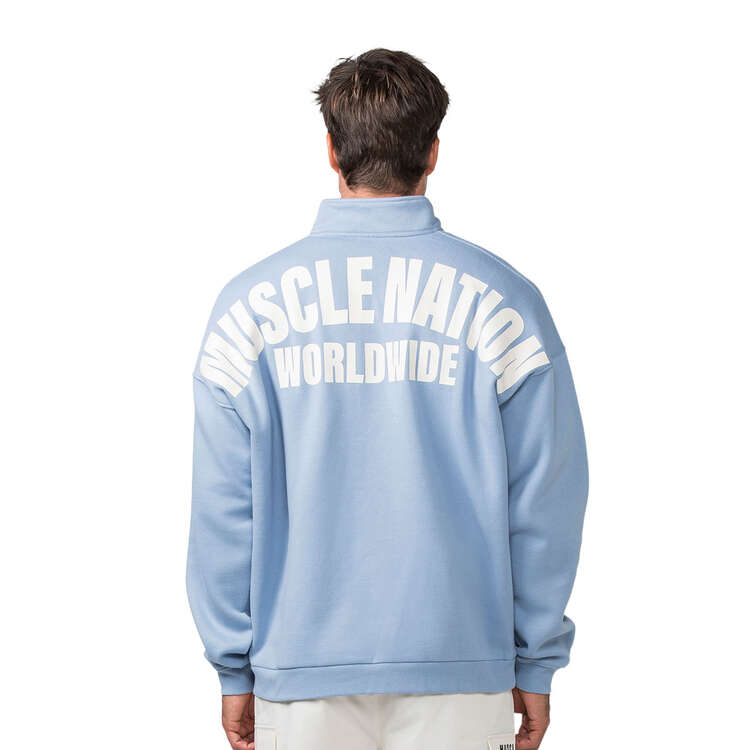 Muscle Nation Mens Worldwide 1/4 Zip Sweatshirt, Sky, rebel_hi-res