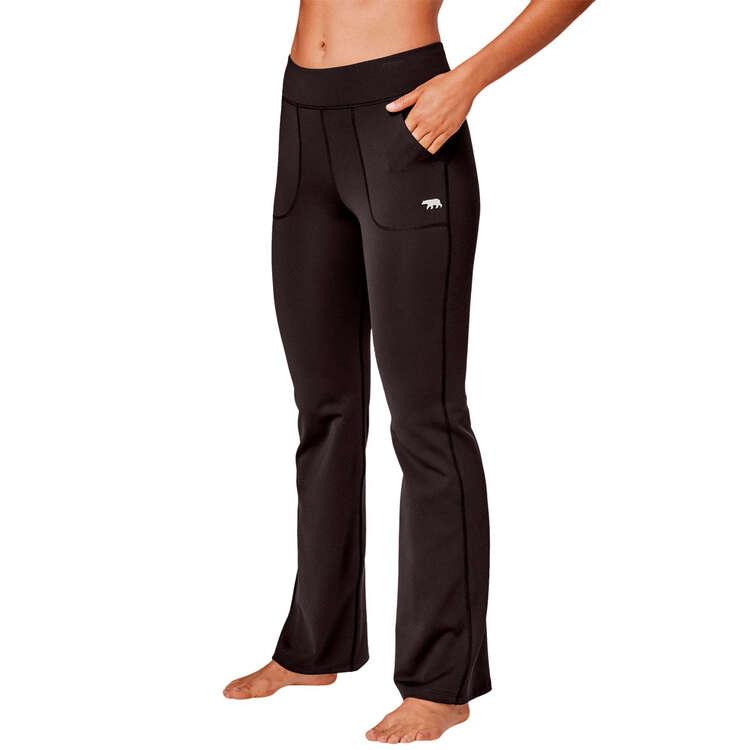 Running Bare Womens Ab-Waisted Thermal Pocket Yoga Pants, Black, rebel_hi-res