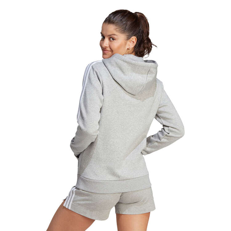 adidas Womens Fleece 3-Stripes Full-Zip Fleece Hoodie Grey XS, Grey, rebel_hi-res