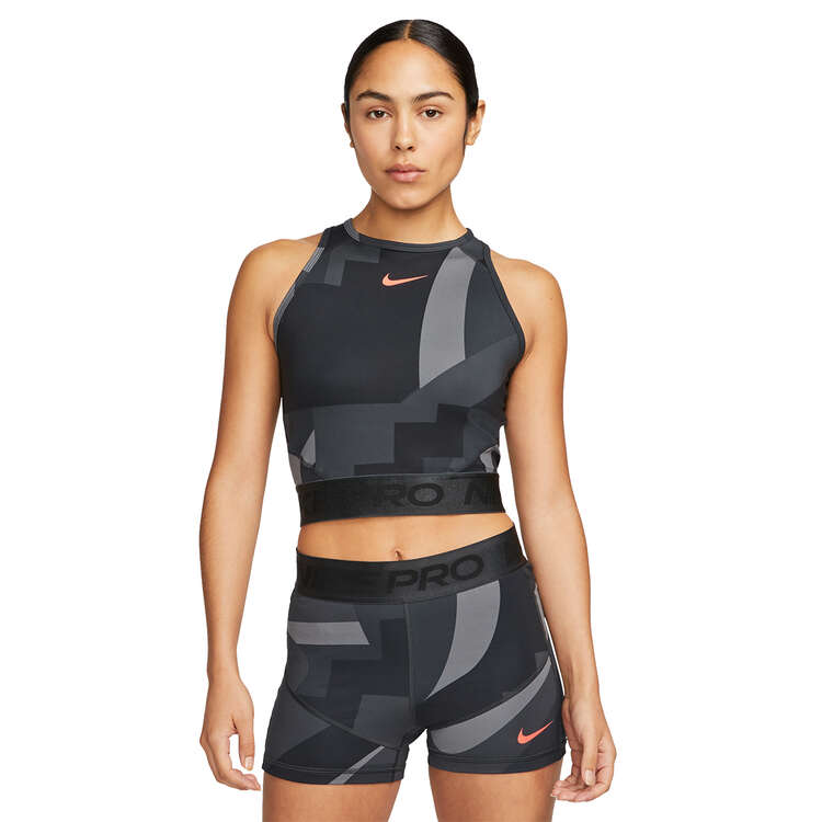 Nike Pro Womens Dri-FIT Cropped Training Tank, Black, rebel_hi-res