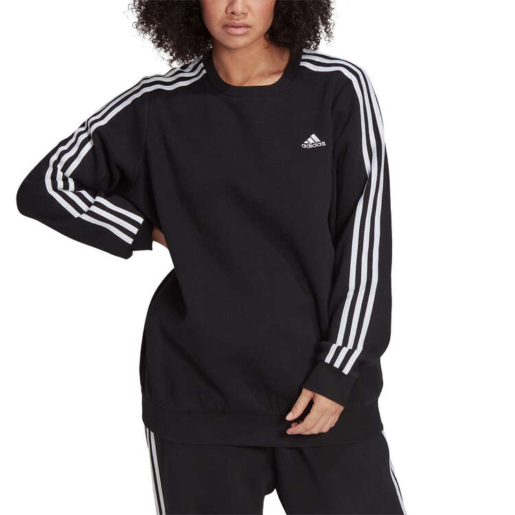 adidas Womens Essentials Fleece 3-Stripes Sweatshirt Plus Black 2X, Black, rebel_hi-res
