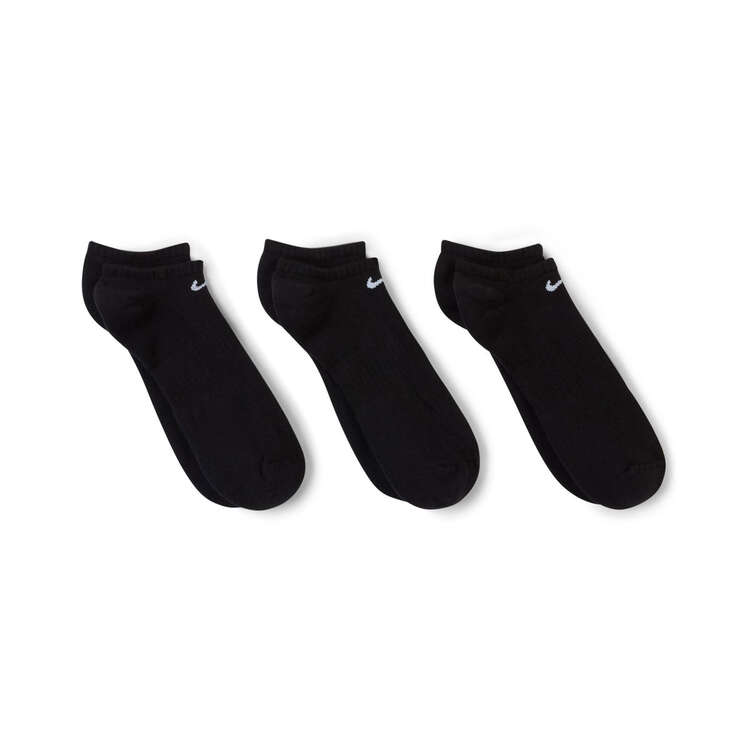 Nike Unisex Cushioned No Show 3 Pack Socks Black L - WMN 10-13/MEN 8-12, Black, rebel_hi-res