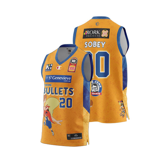 Brisbane Bullets 2021/22 Nathan Sobey Mens Space Jam Jersey Gold L, Gold, rebel_hi-res