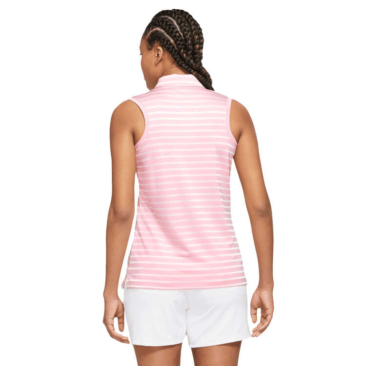 Nike Womens Dri-FIT Victory Sleeveless Striped Polo, Pink, rebel_hi-res