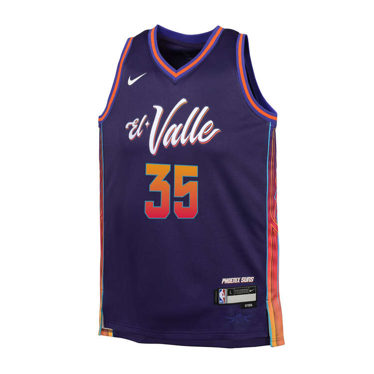 Nike Phoenix Suns Kevin Durant 2023/24 City Edition Kids Basketball Jersey Purple S, Purple, rebel_hi-res