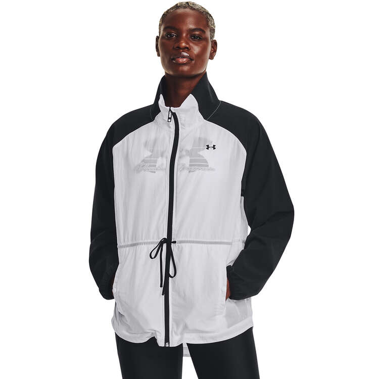 Under Armour Womens Woven Translucent Tie Jacket, White, rebel_hi-res