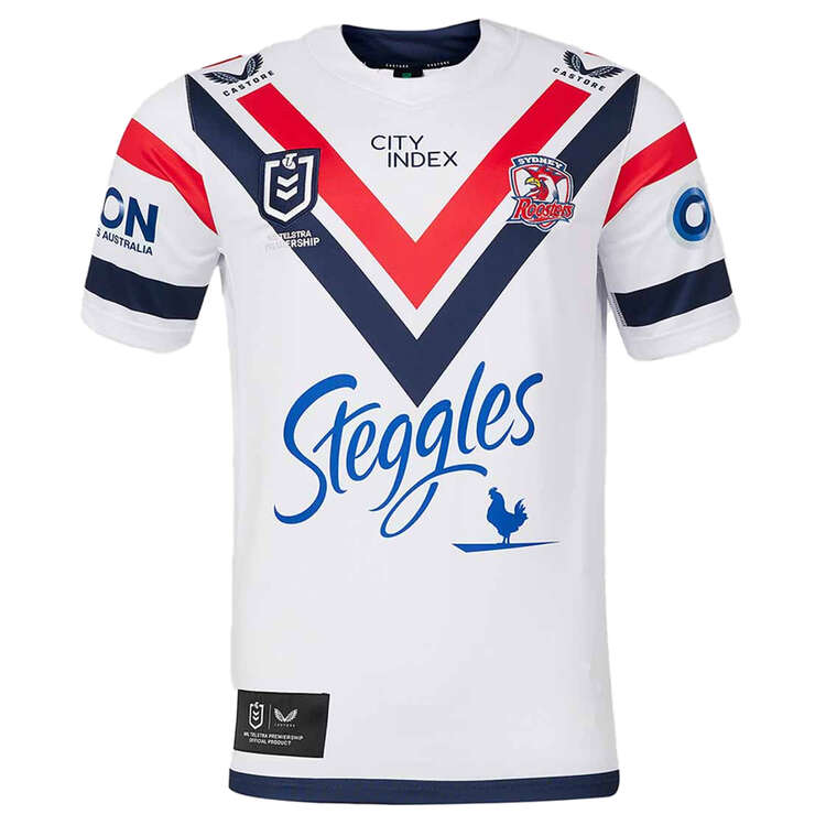 Sydney Roosters 2024 Mens Away Jersey White S, White, rebel_hi-res