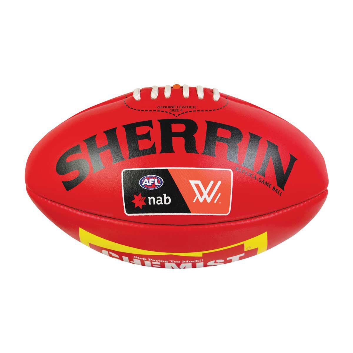 Sherrin AFLW Replica League Football Leather Ball In Grey Size 4 