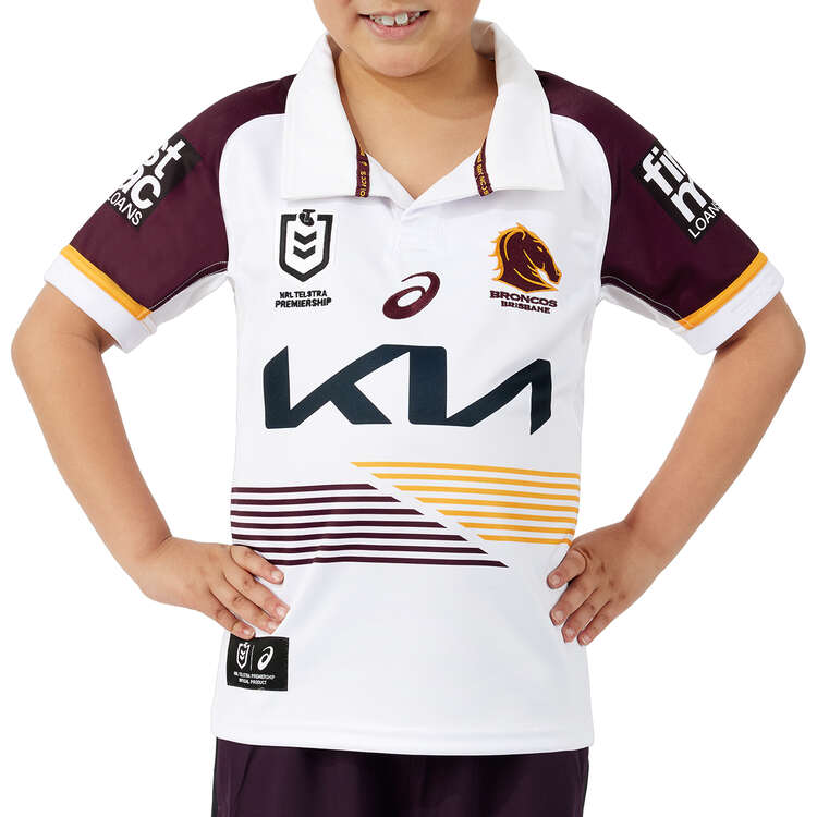 Brisbane Broncos 2024 Kids Away Jersey, White, rebel_hi-res
